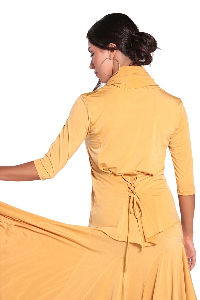 Damen Tanzshirt mit grossem Schalkragen-CURRY