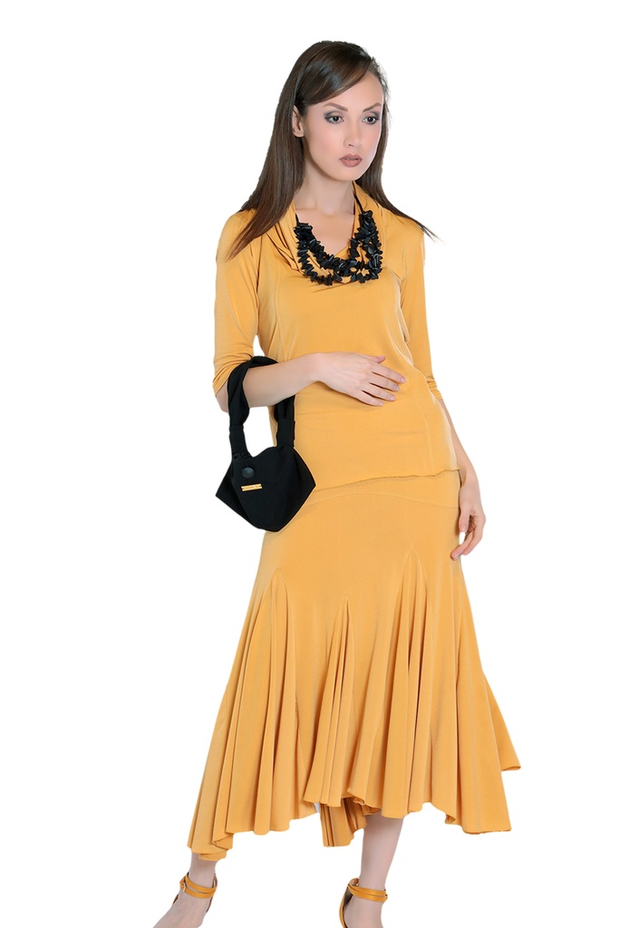 Damen Tanzshirt mit grossem Schalkragen-CURRY