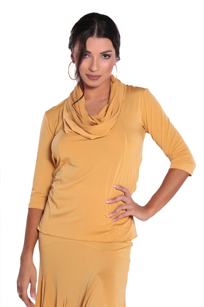 [MF201104SCU-8400] Damen Tanzshirt mit grossem Schalkragen-CURRY