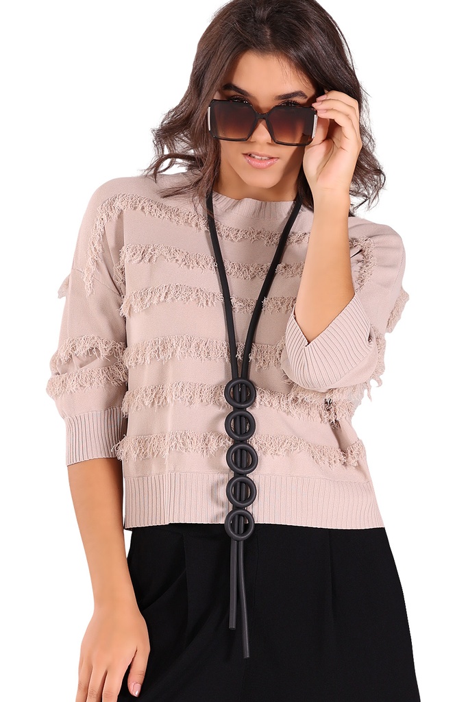 [Strick241104SA-8900] Fransen Damenpulli